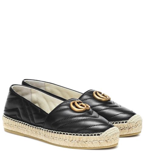 gucci black leather espadrille with double g|Gucci espadrilles denim.